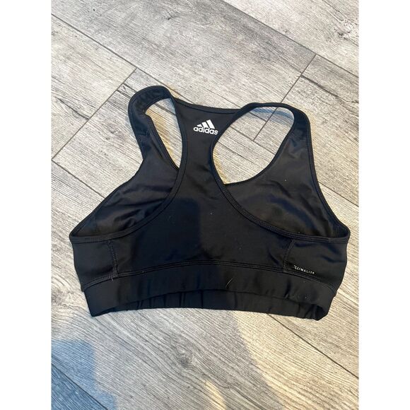Adidas Medium Womens Plain Solid Black Sports Bra - Picture 2 of 3